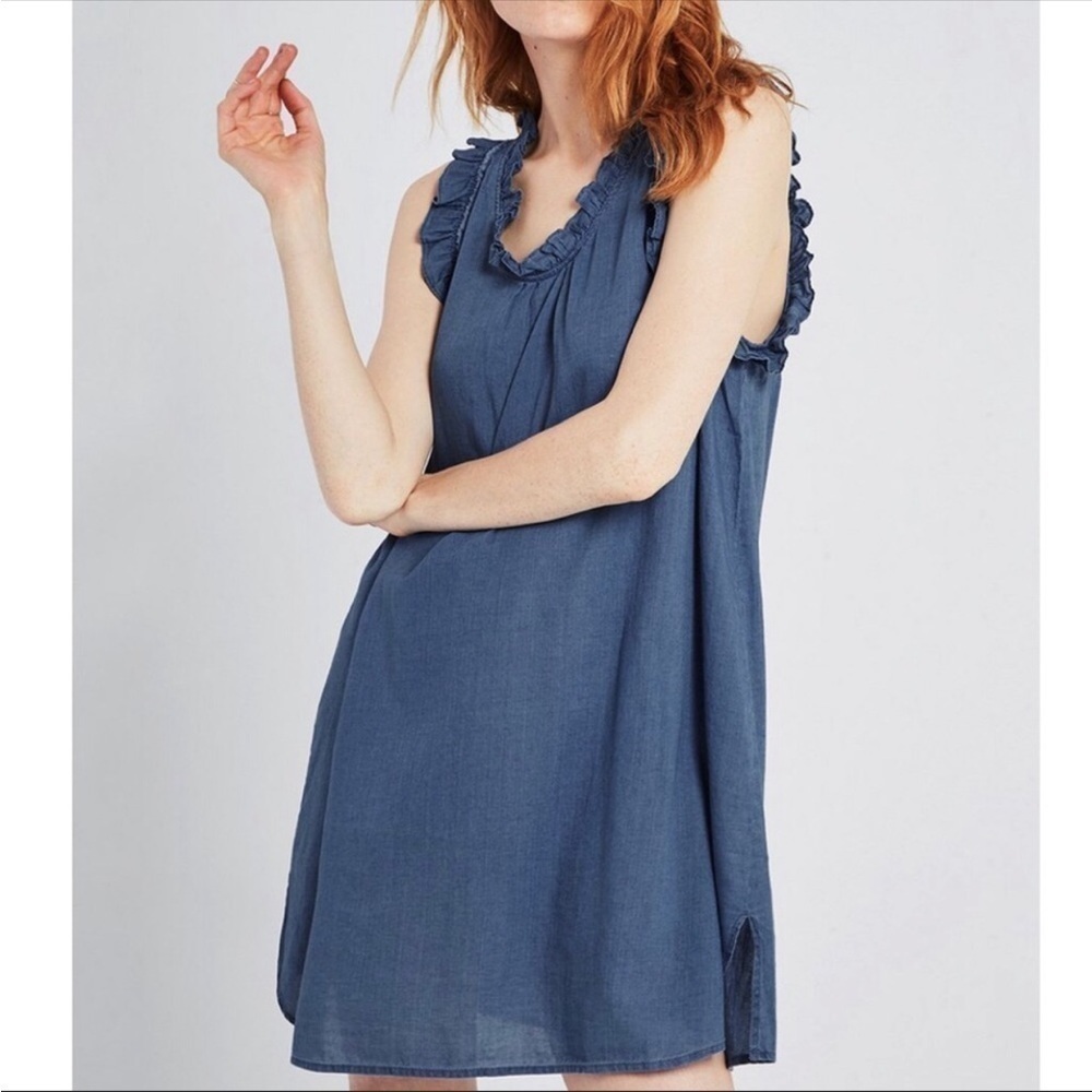AG Adriano Goldschmied Blue Chambray Ruffle Dixie Dress
